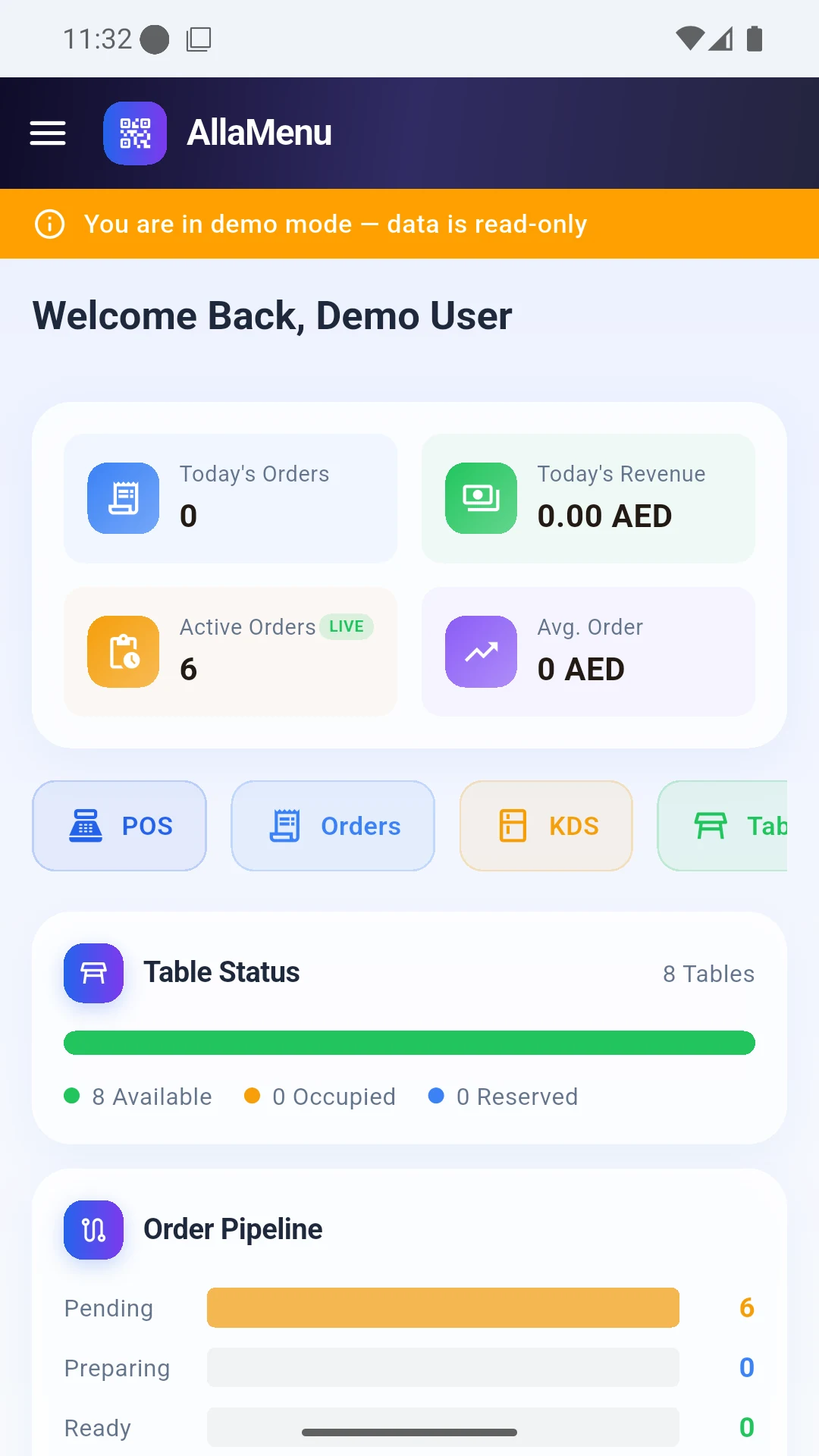 The owner dashboard on a phone — Dashboard