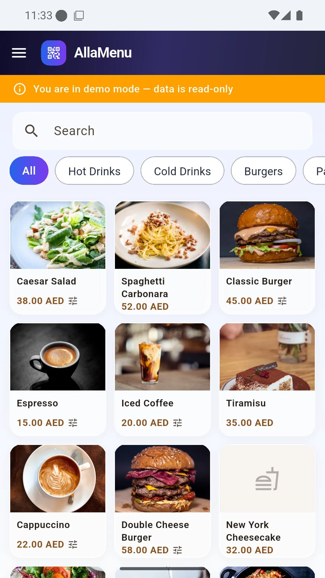 The waiter and staff app on a phone — POS